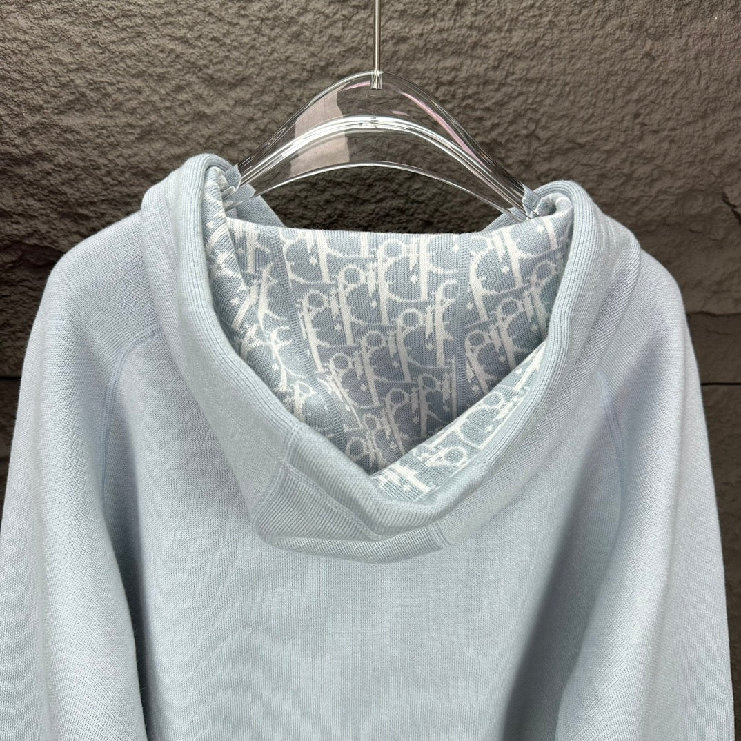 Light blue Dior zip-up hoodie hood lining with monogram pattern