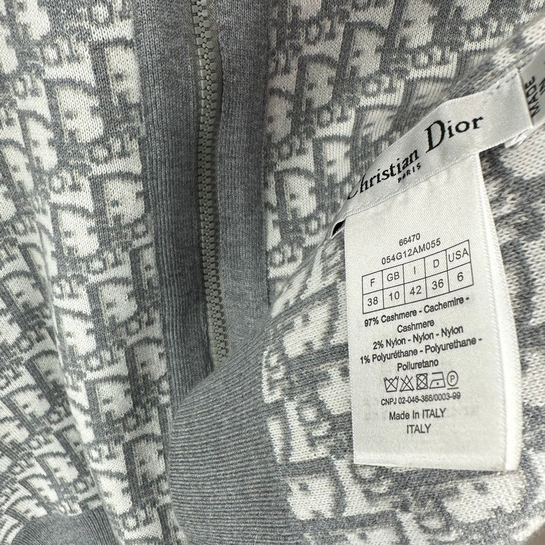 Dior care label on a gray zip hoodie collar