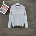 Dior long zip hoodie in light gray with striped bands across the chest