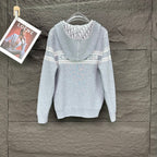 Dior long zip hoodie in light gray with allover logo pattern and stripe bands