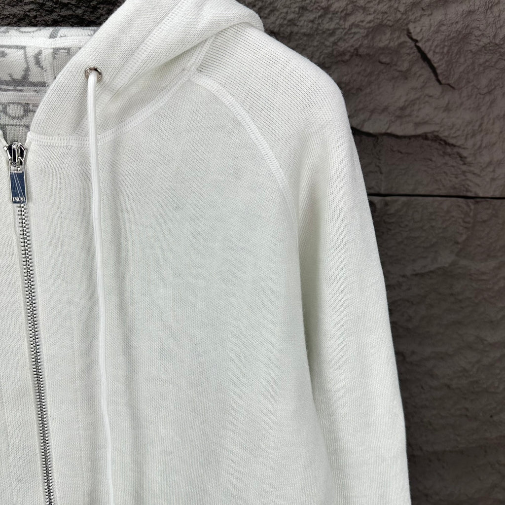 Dior white hoodie side panel with front zipper track