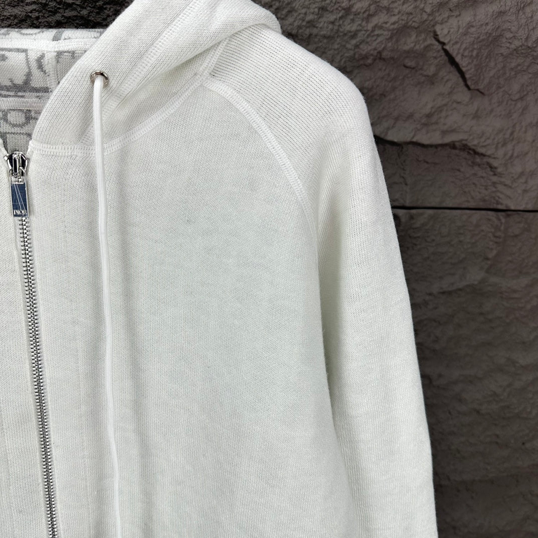 Dior white hoodie side panel with front zipper track