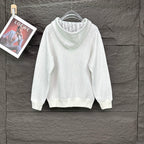 Dior white pullover hoodie with draped hood and ribbed cuffs