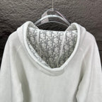 Dior white hoodie neckline with patterned inner hood lining