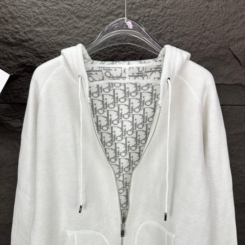 Dior white hoodie interior lining with jacquard-style logo pattern