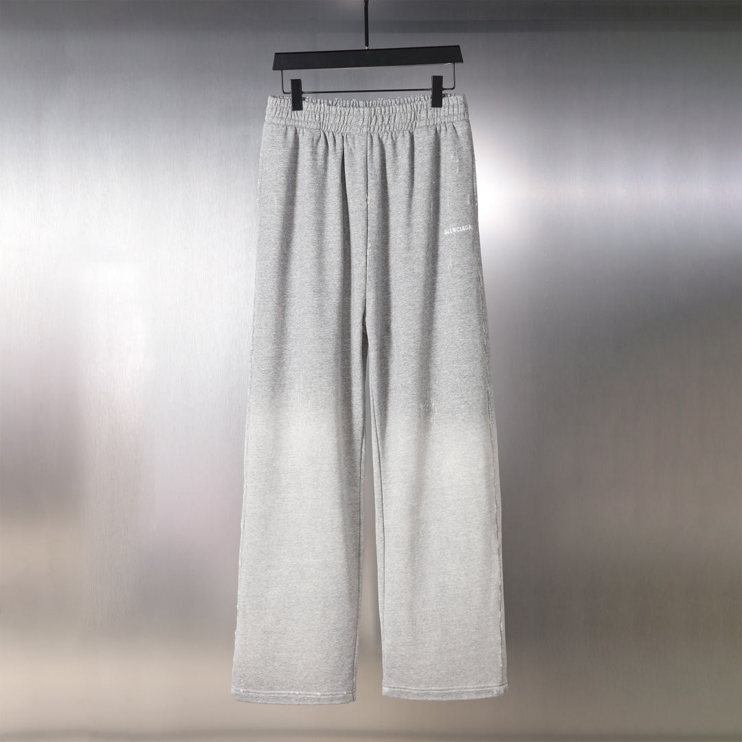 Balenciaga gray wide-leg pants with elastic waistband and drawstring