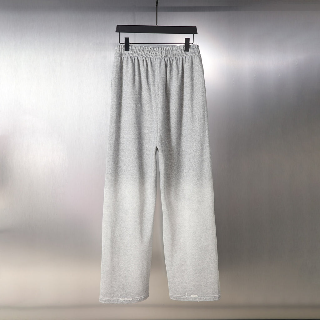 Balenciaga gray wide-leg pants with elastic waist and straight long legs