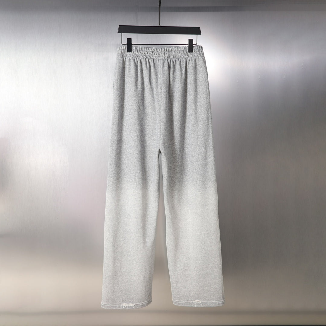 Balenciaga gray wide-leg pants with elastic waist and straight long legs
