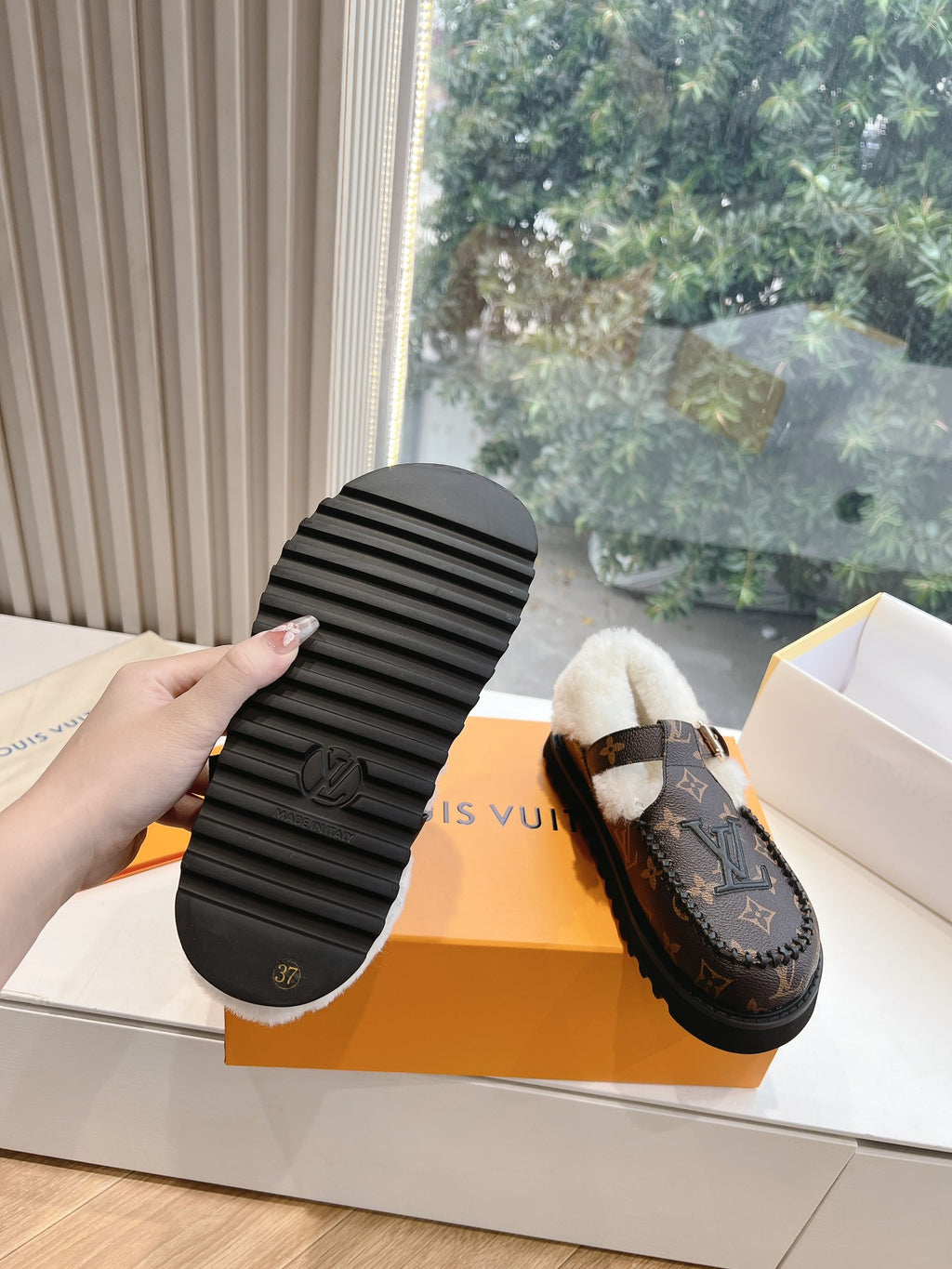 Louis Vuitton monogram loafer outsole with textured rubber tread