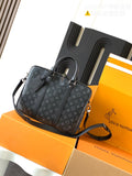 Louis Vuitton handbag, dark monogram canvas, top handles and shoulder strap