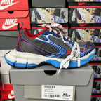 Balenciaga unisex running sneaker, navy mesh, blue panels, red collar, white laces