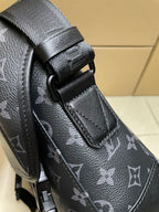 Louis Vuitton monogram bag side panel with strap adjuster, black/gray