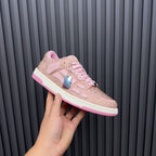 Amiri pink sequin lace-up sneakers with white side stripes and pink-trimmed sole