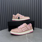 Amiri pink sequin sneakers and close companion pair, lace-up front and pink sole