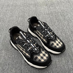 Black lace-up sneakers with beige check quarter panels and white midsole