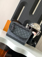 Louis Vuitton monogram crossbody bag with silver buckle strap and top zipper