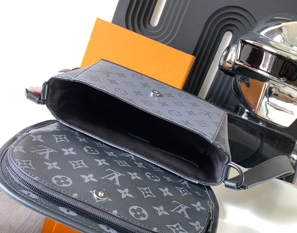 Louis Vuitton monogram crossbody bag with open top showing inner lining
