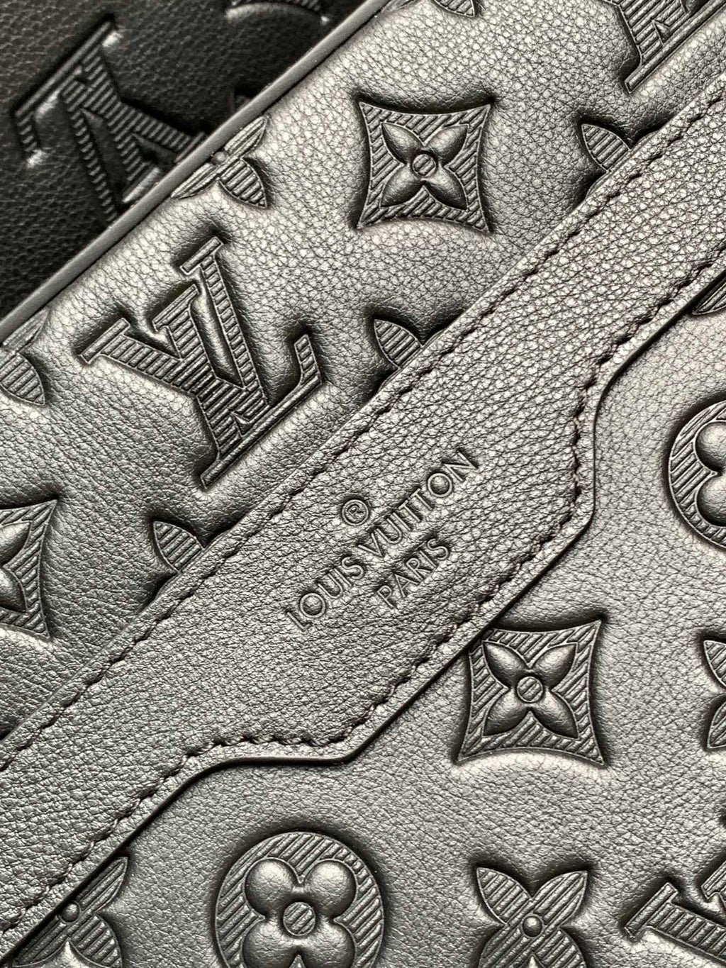 Louis Vuitton leather bag, dark gray monogram embossing with Louis Vuitton Paris logo