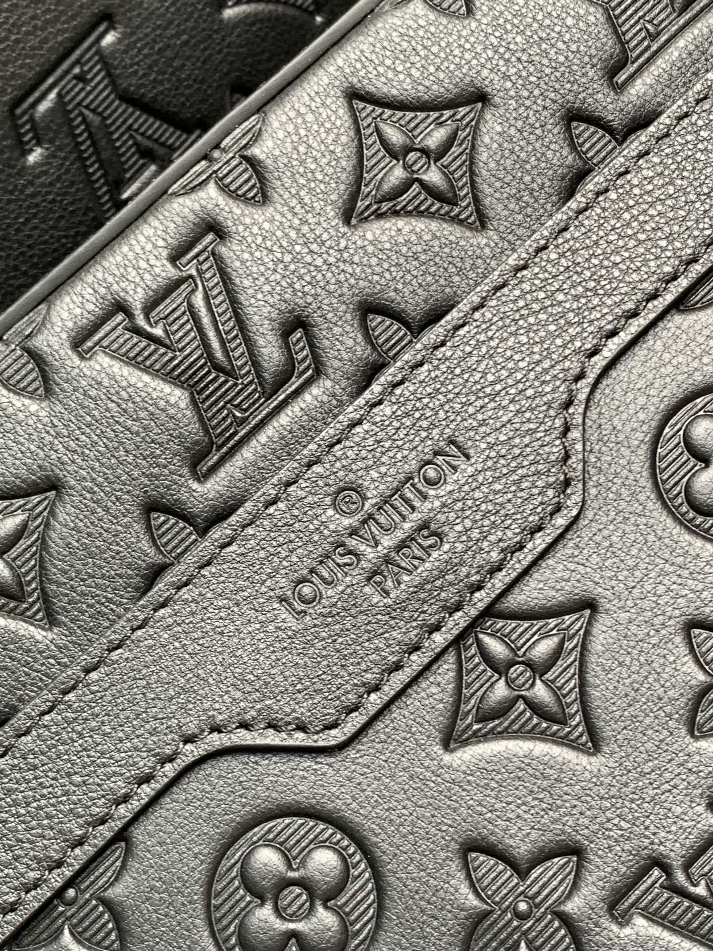 Louis Vuitton leather bag, dark gray monogram embossing with Louis Vuitton Paris logo
