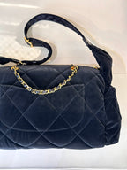 Chanel quilted shoulder bag in dark navy with gold chain strap and front flap