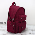Gucci burgundy GG-pattern backpack with two front pockets and top handle