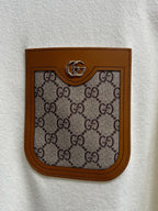 Gucci brown monogram logo patch appliqué on white knit sweater