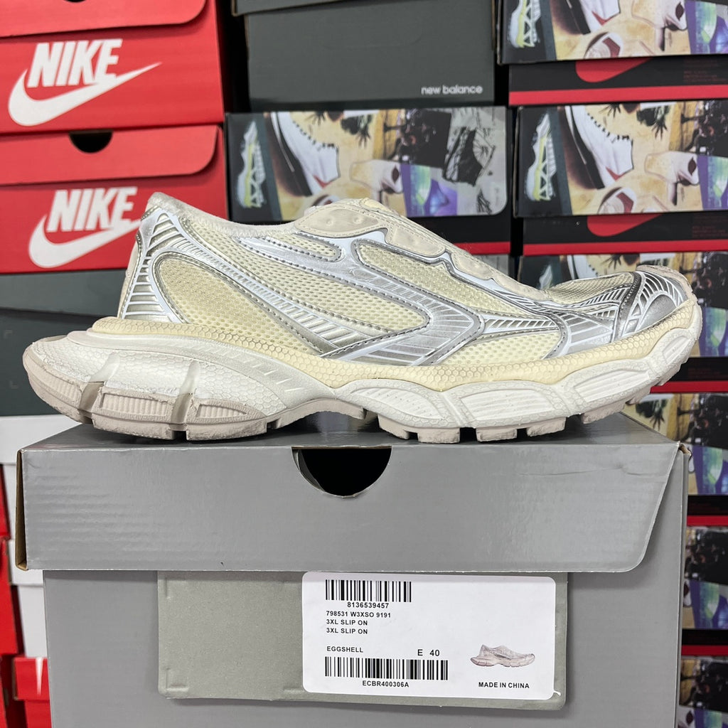 Balenciaga unisex sneakers with blue piping and light cream textured panels