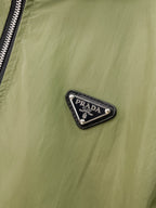 Prada hooded long jacket logo badge on olive fabric