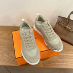 Hermes unisex sneakers, light suede and smooth panels, white cupsole, lace-up