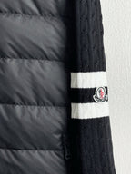 Long puffer jacket sleeve with ribbed knit cuff and striped band detail