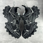Balenciaga unisex sneakers, black leather with chunky textured tread and lace-up straps