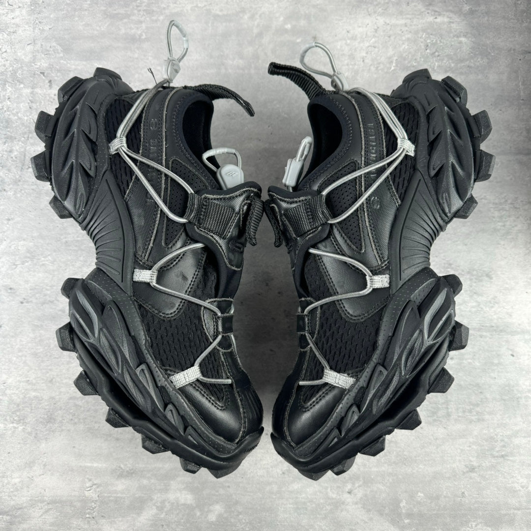 Balenciaga unisex sneakers, black leather with chunky textured tread and lace-up straps
