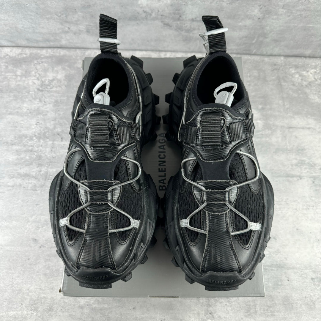 Balenciaga unisex sneakers on box, black mesh and leather with hook-and-loop strap details