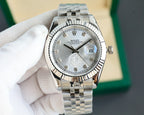 Rolex Datejust wristwatch with silver dial and stainless steel bracelet