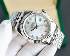 Rolex Datejust wristwatch front view, silver dial with stick markers