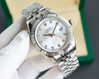 Rolex Datejust wristwatch angled front view, silver dial with date window