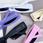 Celine sunglasses assortment, multiple frames including white, purple, black, and pink.
