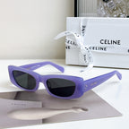 Celine sunglasses, purple frame with dark lenses, full-rim cat-eye style.