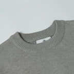 Stone Island gray knit crewneck sweater neckline with small brand tab detail