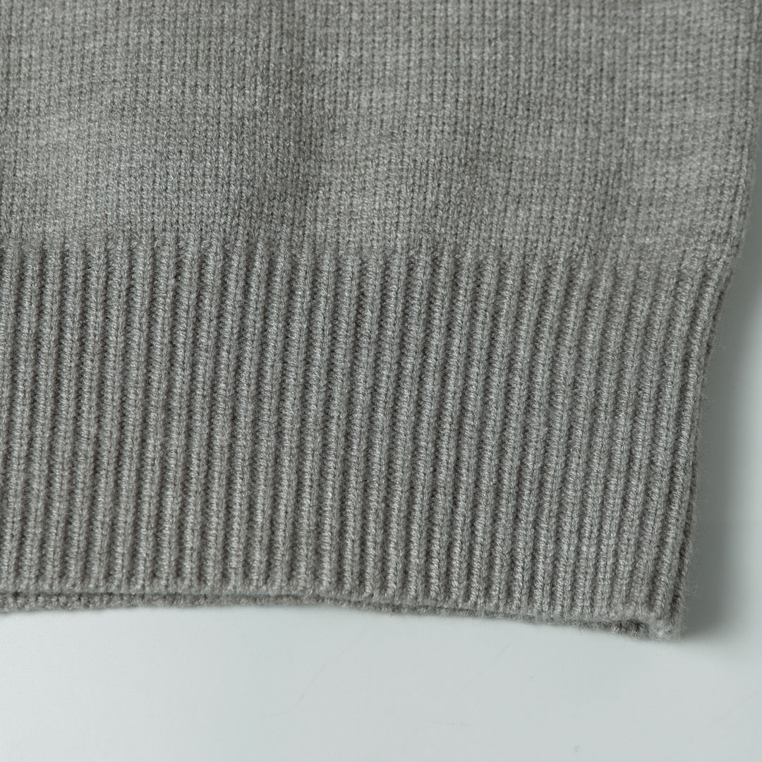Stone Island gray knit sweater hem with ribbed cuff edge detail