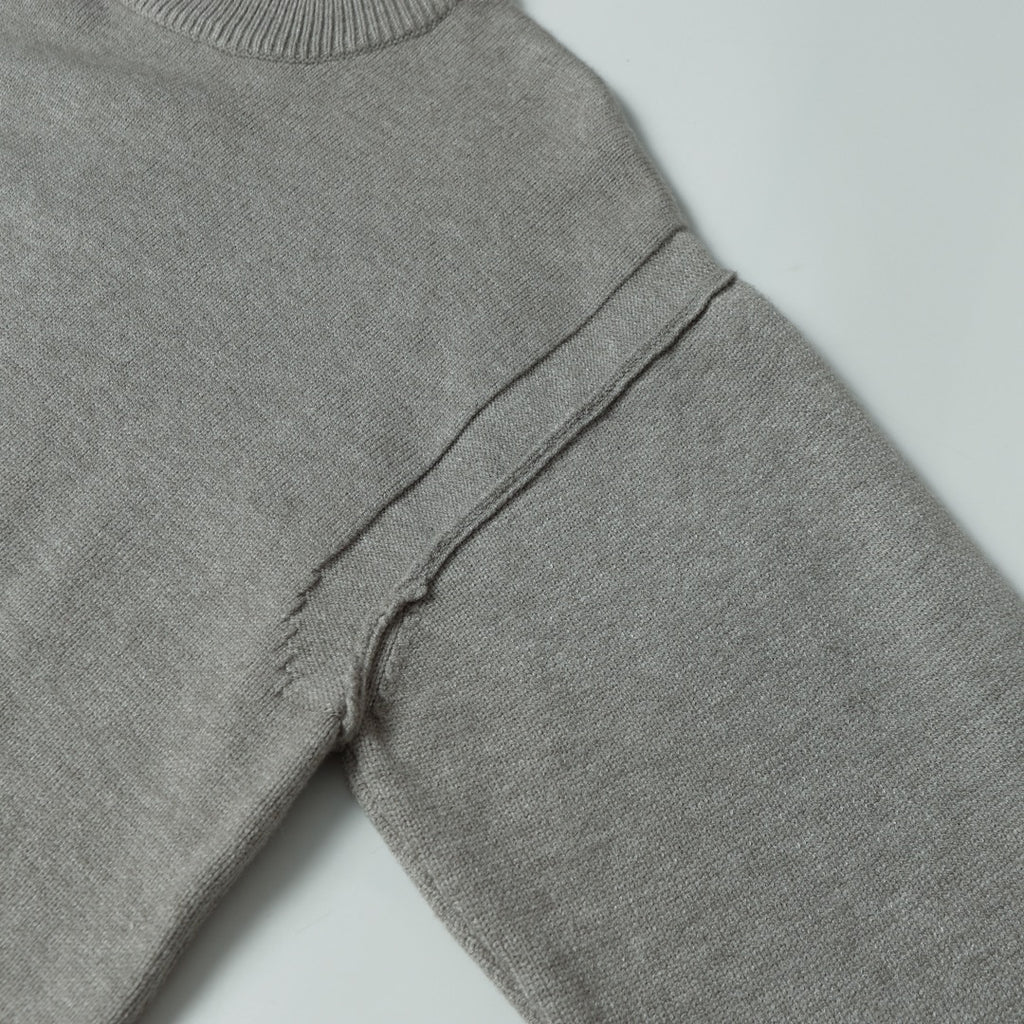 Stone Island gray knit crewneck sweater with side seam and curved shoulder seam