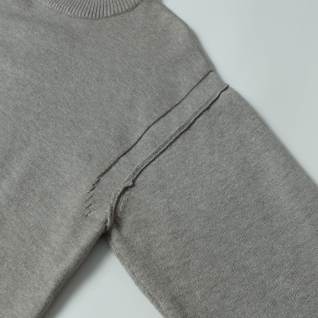 Stone Island gray knit crewneck sweater with side seam and curved shoulder seam