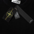 Black knit sweater neckline with Stone Island tag and care labels