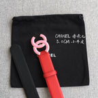 Red belt with pink CC buckle and keeper, included black dust bag