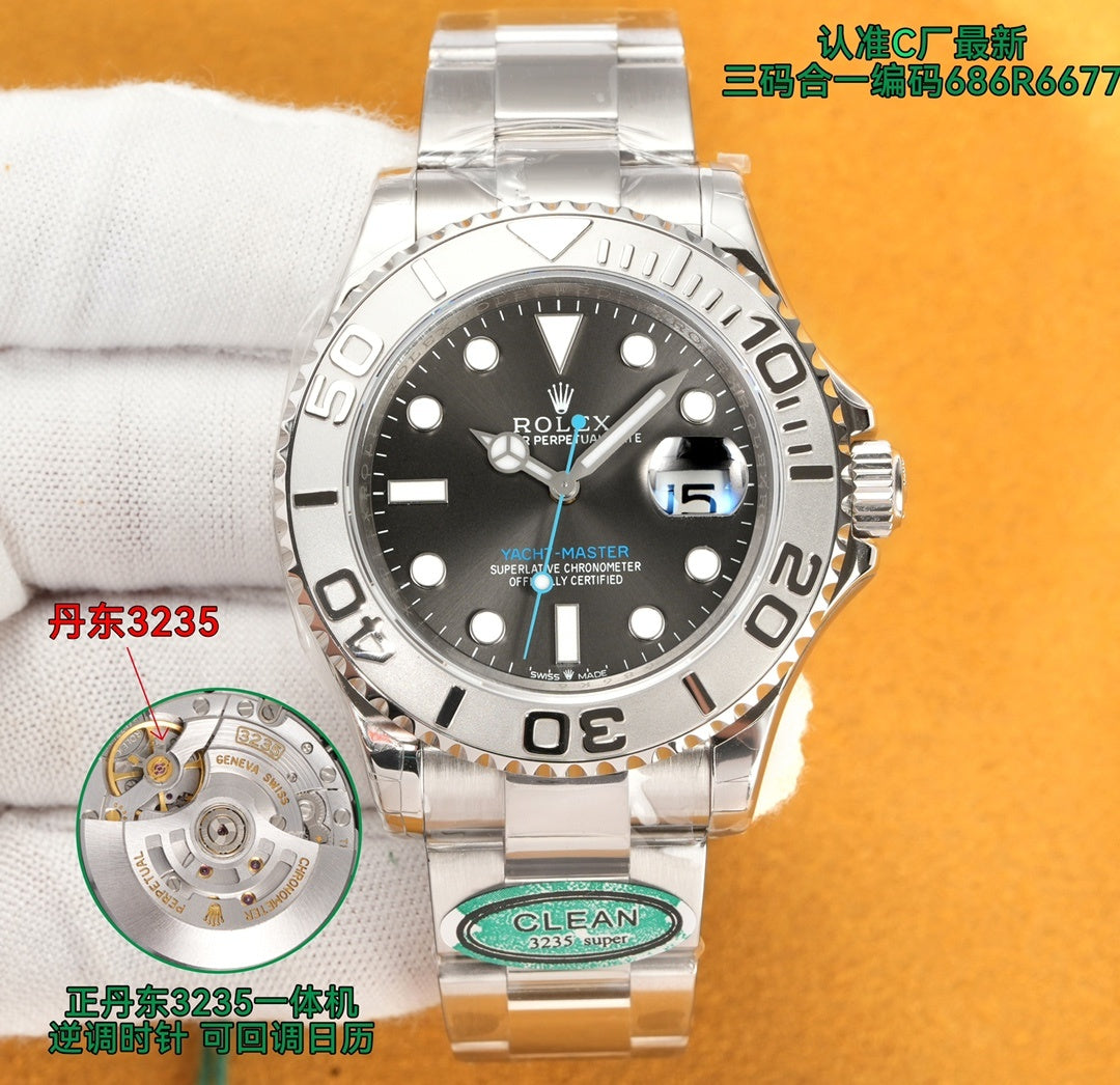 Rolex stainless steel wristwatch with dark blue dial, silver bezel and bracelet
