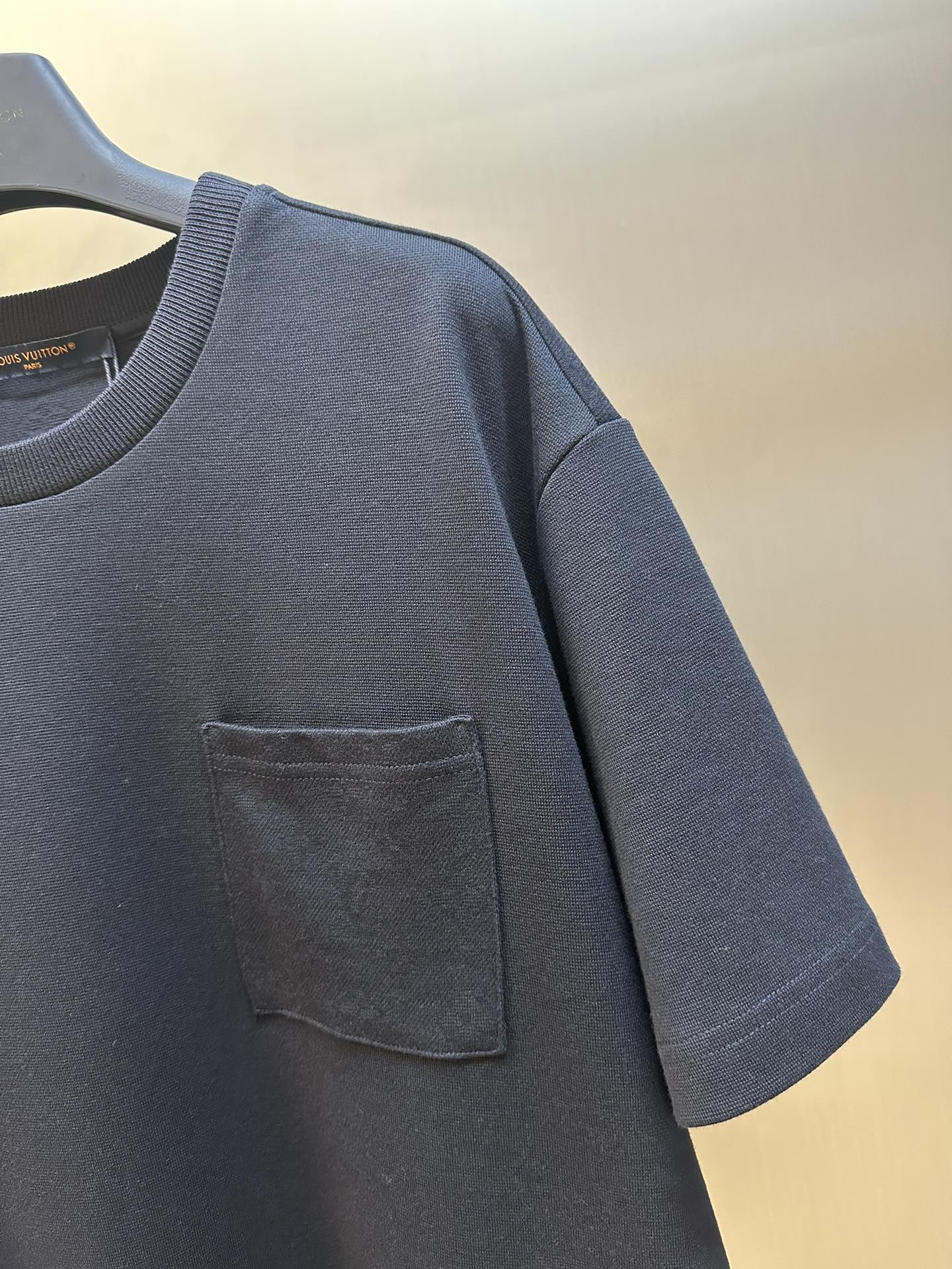 Louis Vuitton dark navy T-shirt with front chest pocket detail