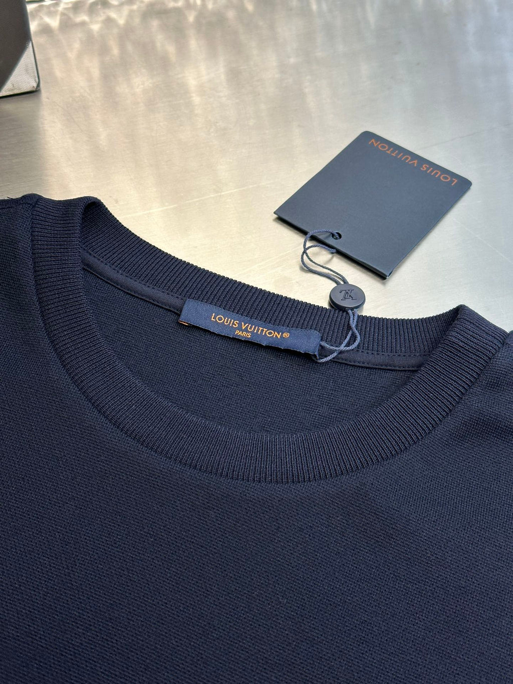 Louis Vuitton dark navy crew-neck T-shirt with interior size tag
