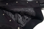 Open varsity jacket hem with quilted lining and snap-button placket
