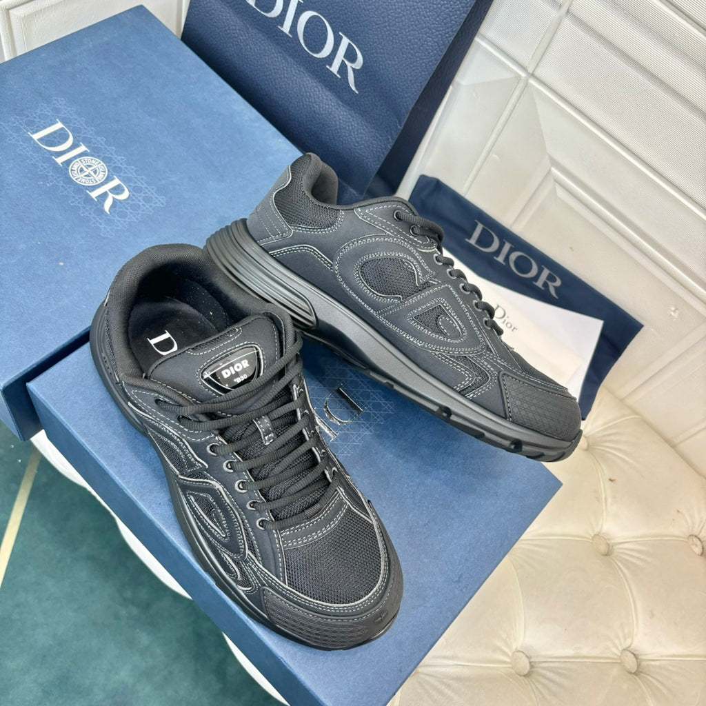 Dior unisex sneakers, dark grey lace-up low tops with textured side design and chunky sole