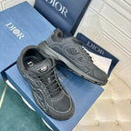 Dior unisex sneakers, dark grey lace-up low tops with textured side design and chunky sole